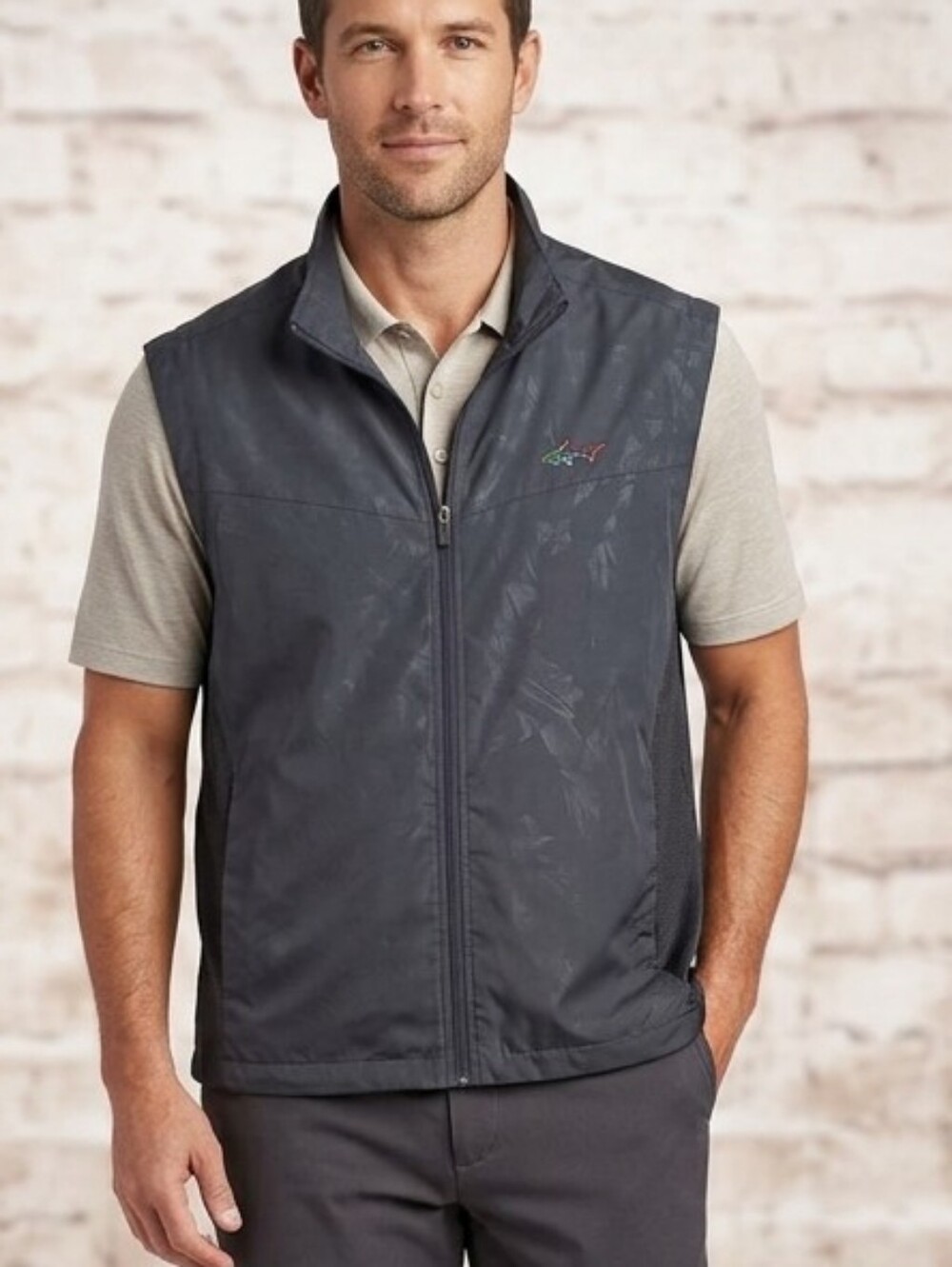 Greg Norman Vest For Tasso Elba GRAY Full Zip Golf Large EUC